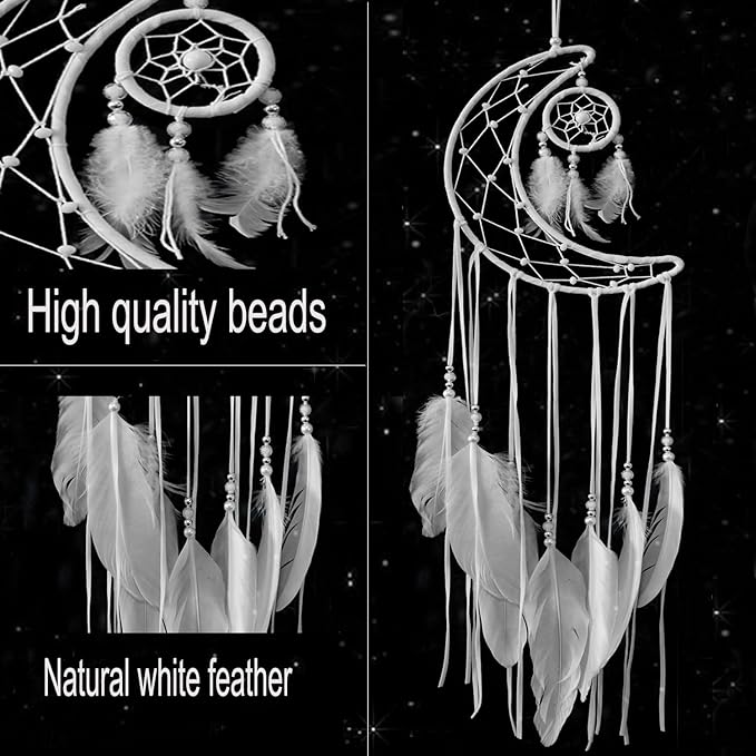 3PCS/LOT Star Moon Sun Shape Dream Catcher Home Decoration, and Baby Kids Room Accessory - Dream Catcher with Feather Decoration - Unique Home Craft Wall Pendant (White)
