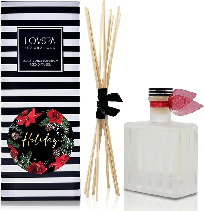 LOVSPA Reed Diffuser Set, Holiday Scented Oil Diffuser with Sticks, Home Fragrance Accessories for Bathroom Shelf Decor, Aroma Diffusers for Home or Office Desk, USA Made