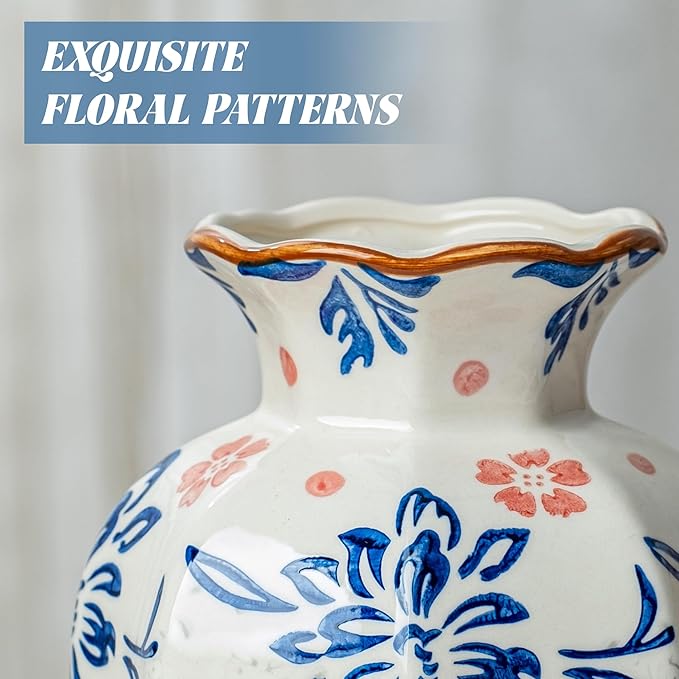 Small Blue and White Ceramic Vase, 6 Inch Vintage Chinoiserie Flower Vase Decorative Antique Vases for Home Decor, Rustic Porcelain Vase Farmhouse Shelf Table Centerpieces Decor