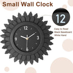 Honiway Wall Clock Battery Operated 12 Inch Rustic Wooden Boho Sunburst Decorative Wall Clock Silent Non-Ticking Black Wall Decor Clocks for Living Room Kitchen Bathroom Bedroom (Black)