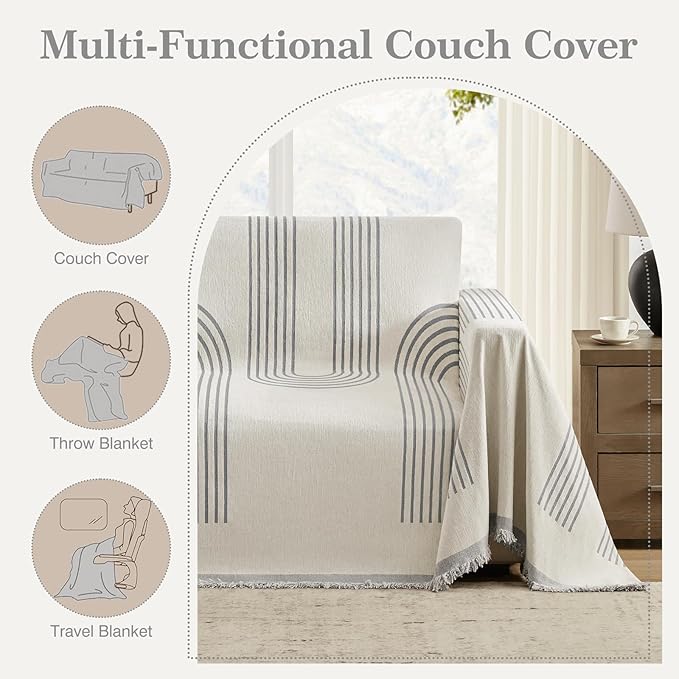 Boho Couch Cover Washable Sectional Couch Covers for Dogs Reversible Sofa Slipcover for 2 or 3 Cushion Couch Pet Friendly Furniture Protector (3# Grey, 71" x 150")