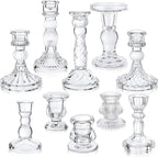 Mumufy 10 Pcs Glass Crystal Taper Candle Holders Clear Glass Candlestick Holder Fit 0.8 Inch Candles Crystal Decorative Candle Stand Centerpiece Table Wedding Dining Party (Classic,Clear)