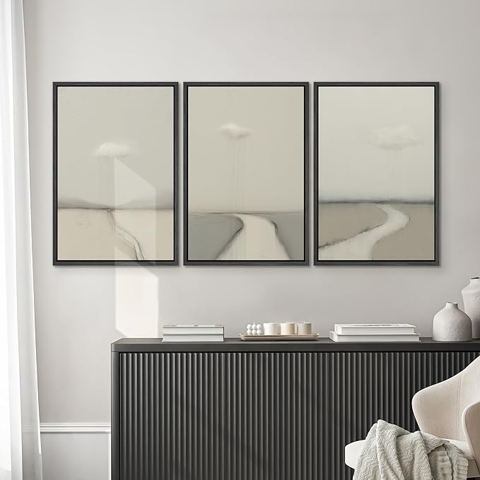 SIGNWIN Framed Canvas Print Wall Art Minimalist Rain Cloud Abstract Neutral Landscape Photography Modern Art Minimalist Black and White for Living Room, Bedroom, Office - 16"x24"x3 Black