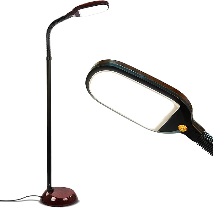 Brightech Litespan - Bright LED Floor Reading Lamp for Over Chair Crafts and Reading, Estheticians' Light for Lash Extensions, Adjustable Standing Lamp for Living Room, Bedroom, Office - Havana Brown