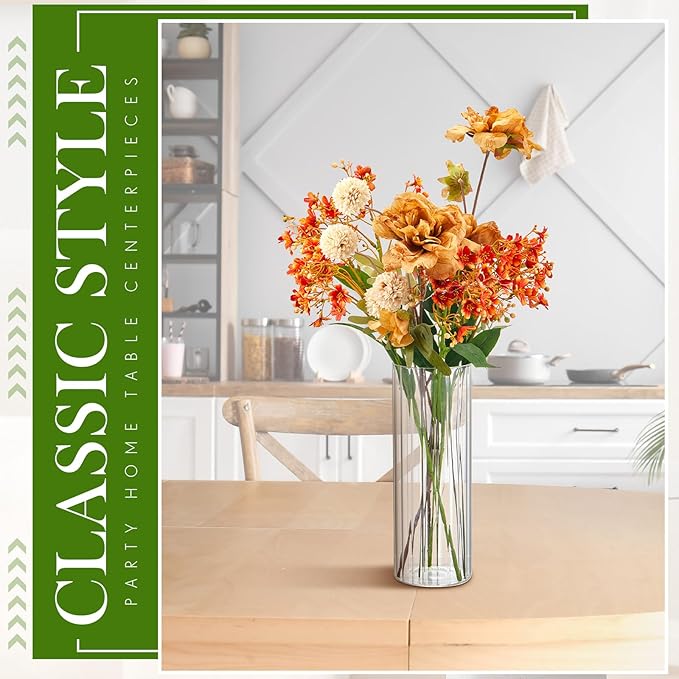 6 Pcs 10 Inch Tall Glass Ribbed Cylinder Vases Clear Floating Candle Flower Vase in Bulk, Hurricane Candle Holder for Wedding Housewarming Gift Table Centerpieces