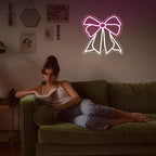 Bow Neon Sign, Neon Signs for Wall Decor Neon White Pink LED Signs Room Neon Light Up Signs Home Decor for Bedroom Club Party Bar Shop USB Operated