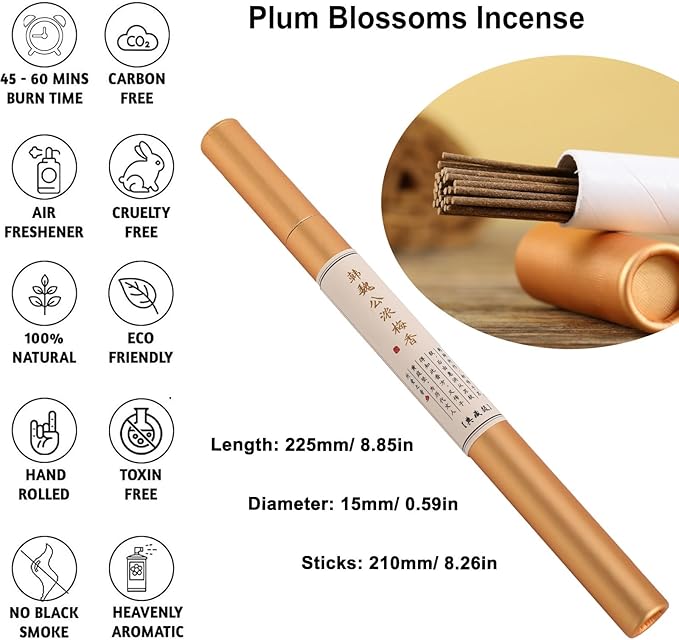Plum Blossoms Incense Sticks - Sandalwood, Osmanthus, Cypress, Goose Pear Scented Incense - Natural Chinese Home Fragrance