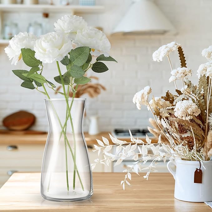 Thenshop 6 Pcs 8'' Tall Clear Flower Vase Wide Mouth Crystal Glass Boho Decorative for Centerpieces Bulk Tall Vase for Flower Bouquets Rustic Home Decor Wedding Housewarming Gift (Clear)