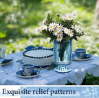 6 Pcs (H:7" W:4") Embossed Flower Vase Fall Pedestal Glass Vase Big Base Thickened Crystal Vintage Vases for Autumn Wedding Home Decor Table Centerpiece House Warming Gifts(Blue)