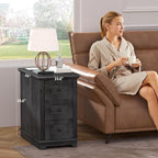 HIFYOBRO Narrow End Table Set of 2, 3 Drawers and Charging Station, Type-C & USB Port & Power outlets, Wooden End Table, Side Table with Storage for Living Room, Bedroom Nightstands