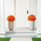 Yunlly Set of 2 Artificial Boxwood Topiary Ball Tree 27 Outdoor Boxwood Balls with Flower Faux Bush UV Resistance Fake Shrub Plant with Spike for Garden Porch Patio Decor (Fall Dark Orange,27x18inch)