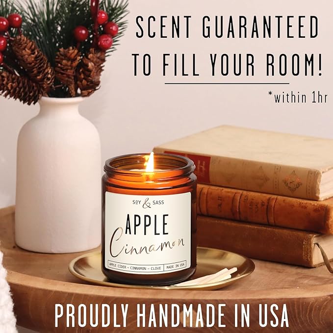 Apple Cinnamon Candles, Cinnamon Apple Candle - 'Apple Cinnamon' Infused w/Essential Oils I Scented Strong Soy Candles for Home for Christmas/Fall I Apple Pie Candle I 50Hr Burn, Made in USA