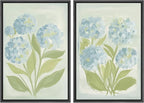 SIGNFORD Framed Canvas Print Wall Art Set Soft Hydrangea Pair Light Blue Florals with Green Leaves Illustration Modern Art Decorative Nordic Nature for Living Room, Bedroom, Office - 24"x36"x2 Black