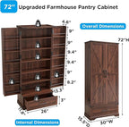 72‘’ Farmhouse Kitchen Pantry Cabinet with Drawer, Tall Storage Cabinet with 2 Barn Doors and Shelves, Versatile Large Rustic for Dining Room, Bathroom, Living Room, Laudry, Brown