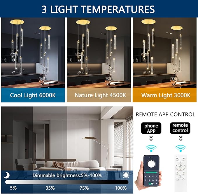 Mini Chandelier Modern Pendant Lights LED Bubble Crystal Kitchen Island Light Fixtures Gold Mini Pendant Lighting for Kitchen Island Dining Room Bedroom Bar Dimmable Ceiling Hanging Lights 2700K 6000K