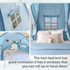 Sherilyn Twin Bed Canopy Tent, Canopy on Bed Privacy Space Sleeping Blackout Tents Bunk Bed Tent Twin Size (Blue)
