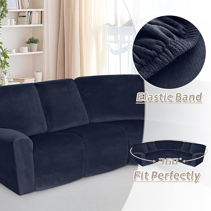 Arfntevss Sectional Recliner Couch Covers Velvet Corner Sectional Sofa Cover for Reclining Couch Stretch Soft L Shape Recliner Slipcover Thick U Shaped Washable Protector (5 Seat Cover, Dark Blue)