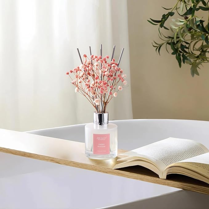 Airkeep Reed Diffuser Set, 3.38 fl oz (100 ml) - Cherry Blossom Almond Oil Diffusers with 8 Reed Sticks, Home Fragrance Reed Diffuser for Bathroom Shelf Decor