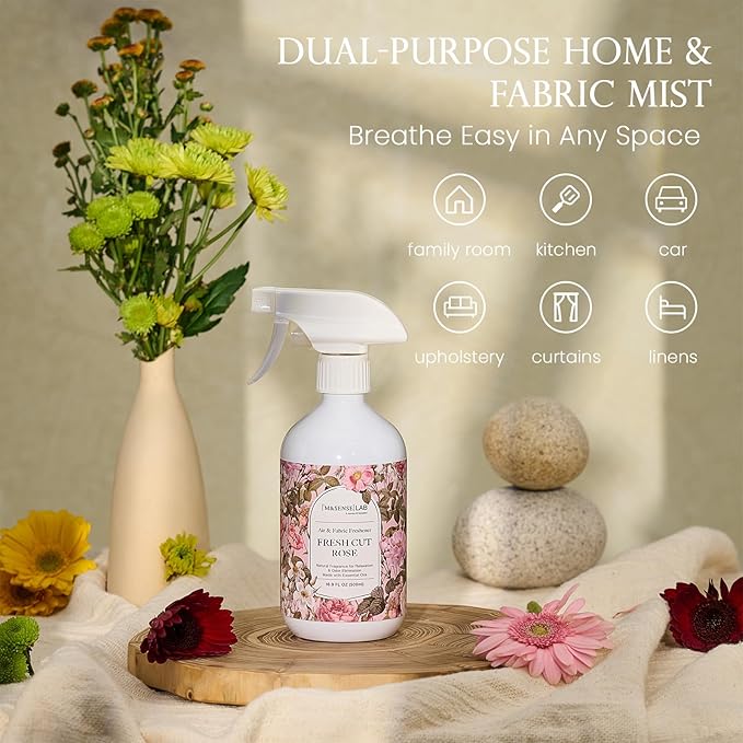 ‌M&SENSE Air & Fabric & Pet Odor Eliminator Spray - 16.9oz Large Size Natural Safe Air Freshener Rose Scented Deodorizer for Home Eliminates Smoke & Musty Smells, Ideal for ‌Dining Room Living Spaces