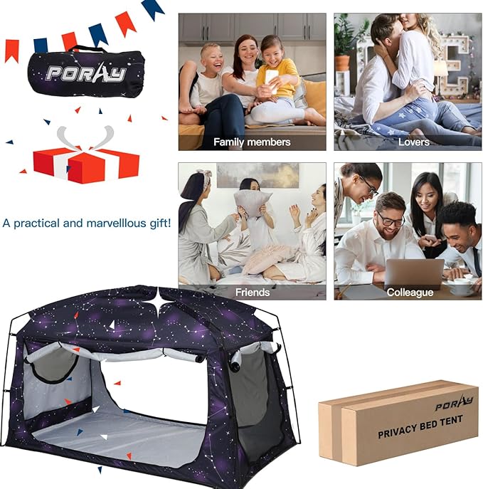 Bed Tent,Portable Privacy Sleeping Bed Canopy,Blackout 90% Drapes for Kids and Adult,Indoor Space Tent with Breathable Large Mesh Windows