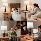 Vintage Table Lamp for Living Room Bedroom, 18.5" Farmhouse Bedside Lamps Nightstand Lamp Set of 2, Table Lamps with Oatmeal Linen Lamp Shades, 2 LED Bulbs Included, Black