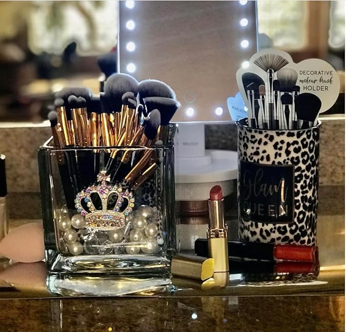 THE QUEENS' JEWELS Aurora Borealis Crown Jeweled 4x4 Candle Holder Vase - Unique Gift for Women, Birthday, Cute, Fun, Cocktail, Queen, Not Painted, Decorated, Bling, Bedazzled, Rhinestone