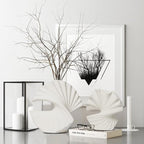 Sector Vase, Set of 2 - Minimalist Nordic, White Ceramic Sector Vase Vase Decor | Table Centerpiece, Olive Plant, Wedding, Living Room, Bookshelf, Office, Modern Home, Entryway, Console