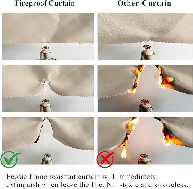 Fcosie Bronze Grommet Flame Retardant Curtains, Room Darkening Fire Resistant Drapes for Kitchen, Fireproof Drapery for Patio, 80% Light Reducing Window Draperies, Beige, 84W x 96L Inches, 2 PCS