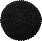 REDEARTH Round Pouf Foot Stool Ottoman - Hand Knitted Bean Bag - Cord Boho Pouffe - Cable Poof Footrest for Living Room - Nursery - Bedroom - Patio - 100% Cotton - Home Decor (19.5"x19.5"x14") - Black