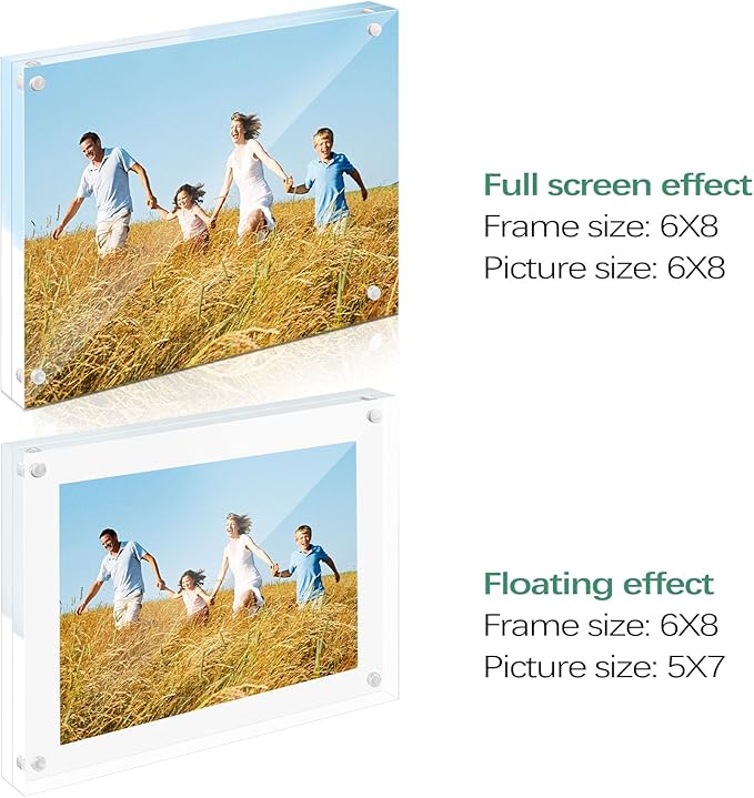 Golden State Art 6x8 Acrylic Picture Frames 5 Pack, Frameless Clear Photo Frame, Double Sided Freestanding, Tabletop Display for Home Office Desk