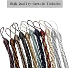 BEL AVENIR Curtain Ropes Tiebacks Tie-Backs, Curtain Handmade Holdbacks with 2 Metal Screw Hooks (Coffee, 2pack)