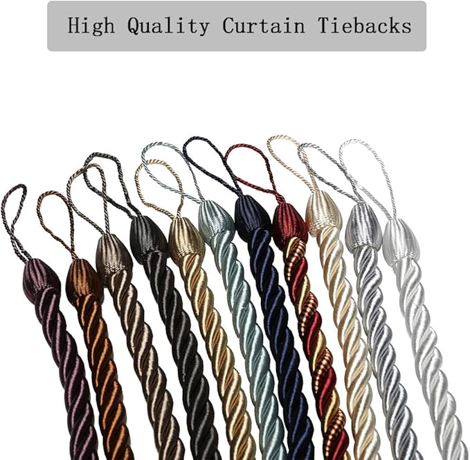 BEL AVENIR Curtain Rope Tiebacks, Drapery Rope Holdbacks with 4 Metal Screw Hooks (MIX red, 4pack)