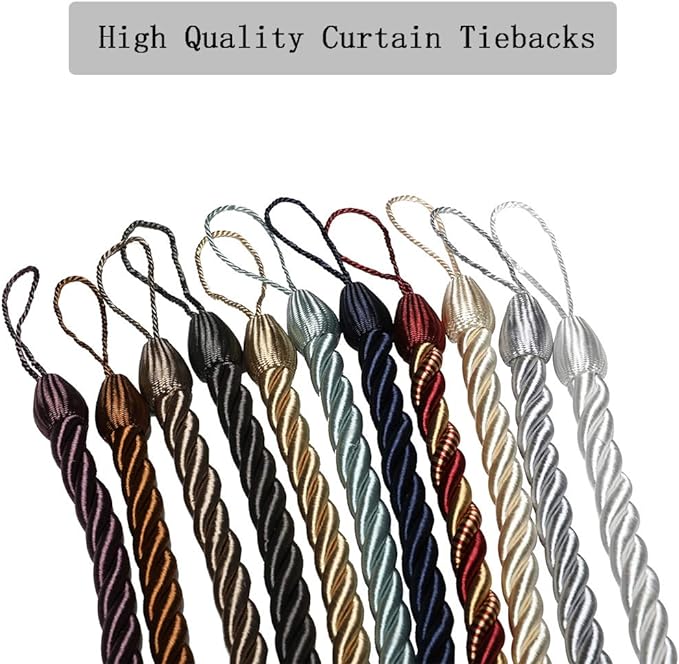BEL AVENIR Curtain Rope Tiebacks, Drapery Rope Holdbacks with 4 Metal Screw Hooks (White-4 Pack)
