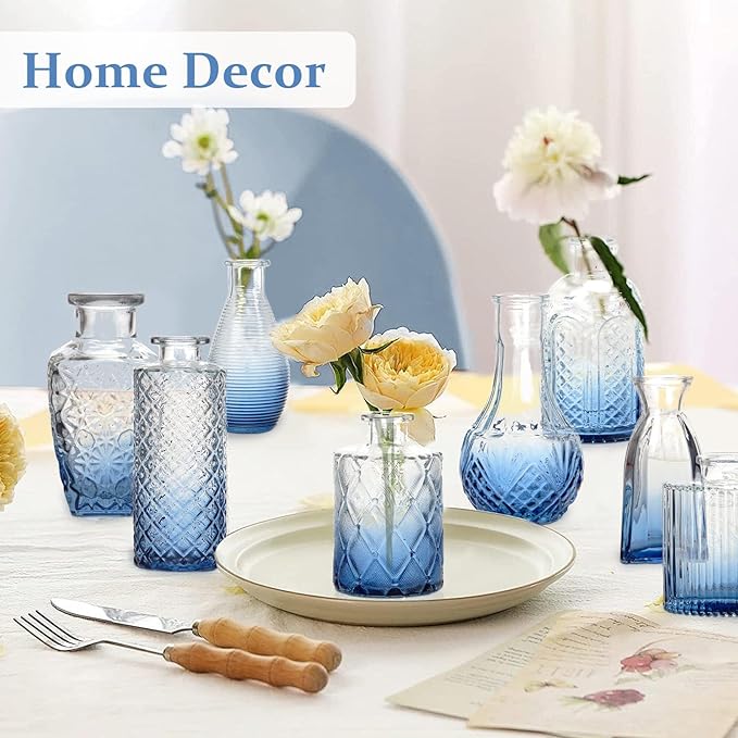22 Pack Bud Vase in Bulk - BEAHOT Blue Flower Vases for Wedding Decorations, Glass Vase for Table Decorations, Small Vase for Home, Mother's Day, Centerpieces, Party, Office (Blue Gradient)