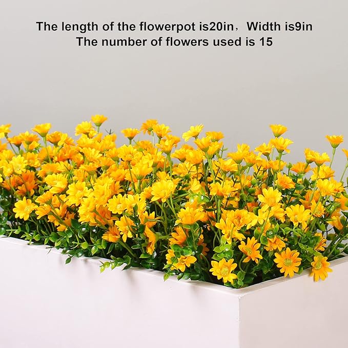 alyptus Fake Mums Outdoor Yellow Flowers 8 Bundles Plants for Outside Fall Artificial Flower UV Resistant for Wedding Home Garden Window Box Decor