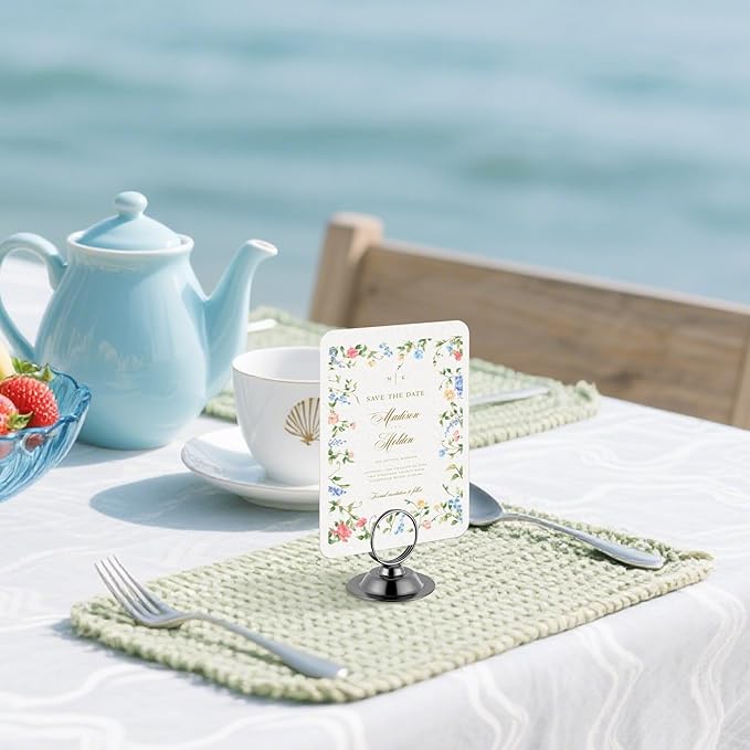 Urban Deco 16 PK Table Card Holder Place Card Holders Steel Card Holders for Photos, Food Signs, Memo Notes, Weddings, Restaurants, Birthday (Black)