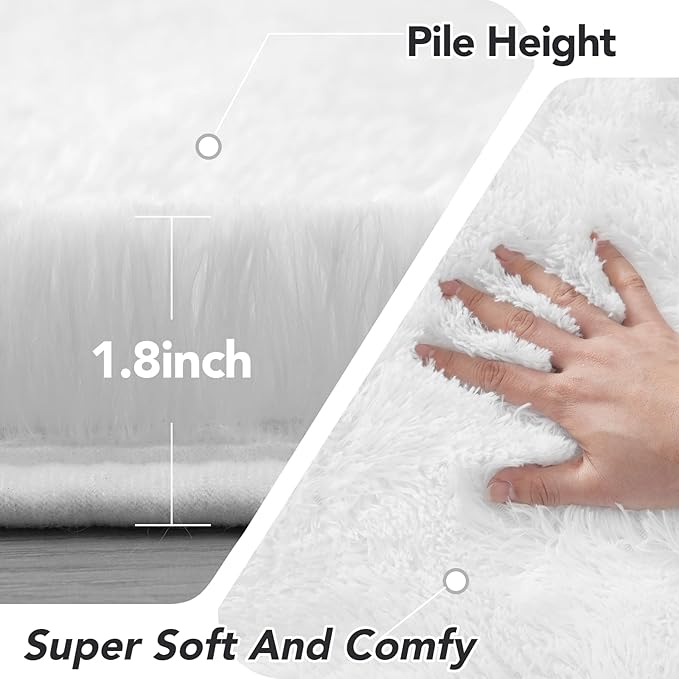 Round Area Rug for Living Room: White Shag Rugs for Bedroom- 7x7 Feet Fluffy Round Rugs for Living Room- Shag White Rugs Soft Plush Indoor Carpets for Bedroom, Nursery, 7ft