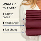 Cal King Sheets Set 6 Piece - Includes 4 Pillowcases - Bed Sheets Cal King Size - Soft Hotel Luxury Bedding - Cooling, Comfy & Breathable - 1 Flat & 1 Fitted & 4 Pillowcases w/ Deep Pockets - Burgundy
