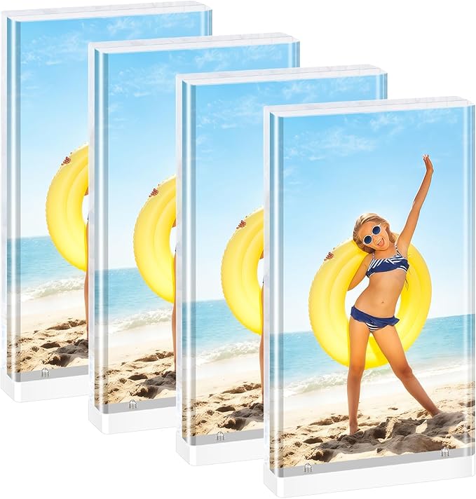 4 Pack 4×6 Magnetic Acrylic Picture Frames - 10+10mm thick Vertical Free Standing Tabletop Display Aesthetic for Bedroom or Office Memory & Gift Perfection