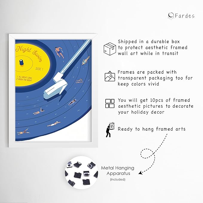 Maximalist Wall Decor, 10 pcs of Framed Wall Art Prints for Quirky Home Decor, Colorful Room Decor for Eclectic Home Decor, Dorm Room Wall Decor