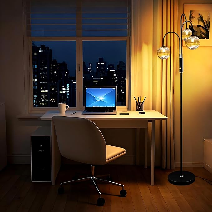 Lightdot 70IN Dimmable Floor Lamp for Living Room, 3 Light LED Tree Floor Lamps with 3Pcs Glass Globe, 3000K Soft Warm White for Wedding/Party, Mid Century Standing Tall Lamp for Bedroom/Office-Black