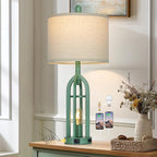 27" Tall Coastal Lamp,Retro-Green Vintage Bedside Nightstand Lamps with USB C+A & AC Outlet,3-Way Dimmable Touch Control Table Lamps for Bedroom Living Room with Night Light,Single Green