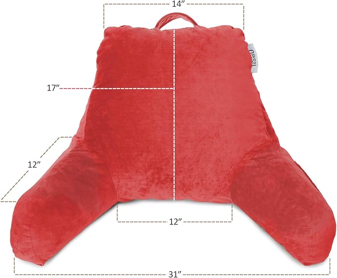 Nestl Reading Pillow Standard Bed Pillow, Back Pillow for Sitting in Bed Shredded Memory Foam Chair Pillow, Reading & Bed Rest Pillows Cherry Red Back Pillow for Bed, Bed Chair Arm Pillow with Pockets