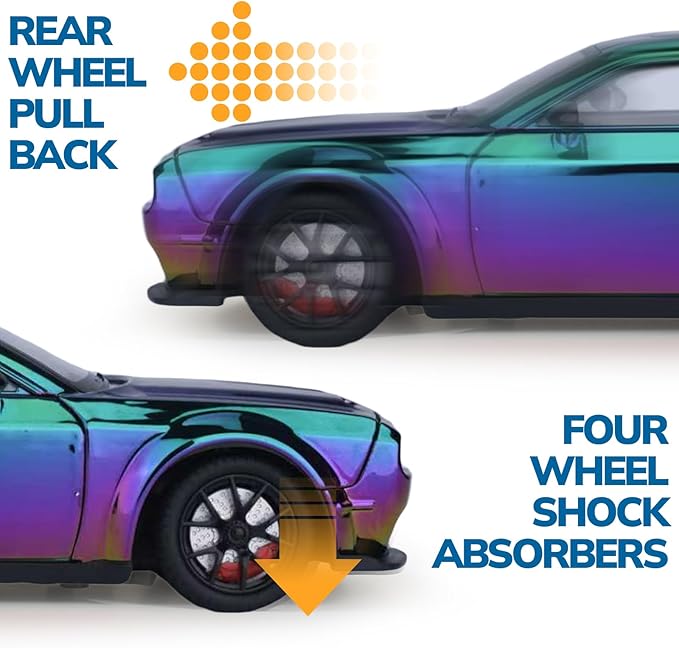 Car Toys for Boys 1/24 Diecast Cars Hellcat SRT Collectibles Model Kit,Pull Back Metal Toy Car with Lights and Sounds,Toy Cars for Boys Age 4-7（Gradient Purple）