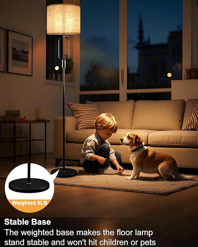 Lightdot 68IN Black Floor Lamp Dimmable Linen Shade LED Floor Lamps with 3000K Soft Warm White for Wedding/Party, Modern Tall Lamp for Living Room/Bedroom (Bulbs Included)