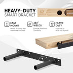 Homeforia Black Floating Shelf 18 inch, High End Solid Real Wood 18inch Bathroom Floating Shelves for Wall Mounted, Black Wooden 18in Floating Shelves, Heavy Duty Bracket, 18 X 6.5 X 1.75 in, Set of 4