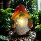 Solar Mushroom Gnomes Garden Statues Outdoor Decor with Night Glow,Cute Fairy Garden Statues for Yard,Pathway,Lawn Art Ornamen,Spring,Easter,Birthday Christmas Women Mom Gift Idea (Red)