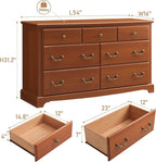 T4TREAM 7 Drawers Dresser Chests for Bedroom, Wood Vintage Chests of Drawers, Rustic Dressers Chset Organizer for Bedroom, Living Room, Hallway, Cherry