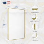 WEER Gold Bathroom Mirror, 20X30 Inch Brushed Gold Metal Frame Mirror, Rounded Rectangle Gold Bathroom Vanity Mirror for Wall, Tempered Glass, Anti-Rust, Hangs Horizontally or Vertically