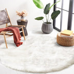 Latepis White Round Rug 6.7 ft, Faux Fur Sheepskin Circle Rug for Living Room, Fluffy Washable Rug for Bedroom, Teen Room, Dorm, Cute Room Décor